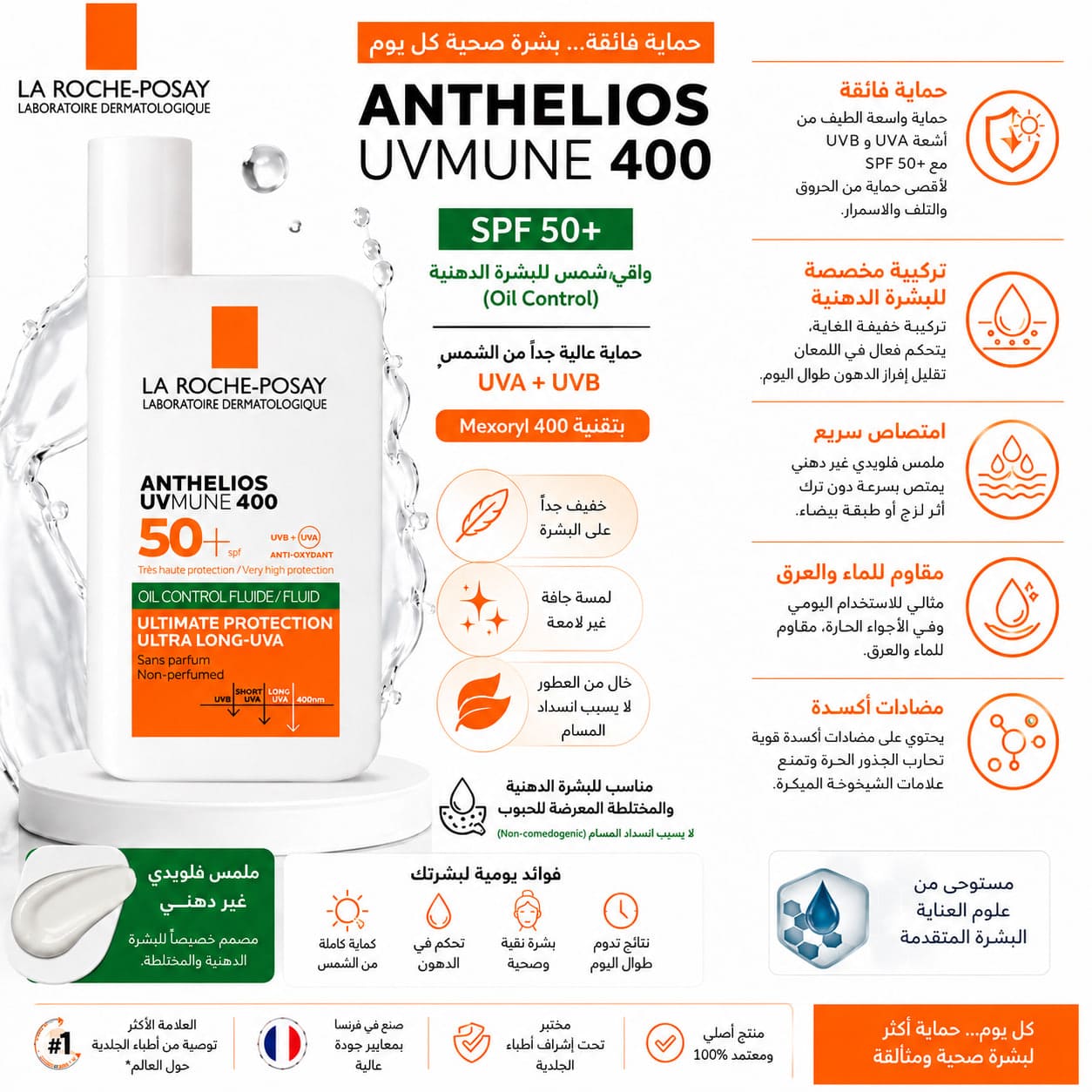 لاروش بوزيه أنثيليوس يوفي ميون 400 فلويد للتحكم بالدهون بعامل حماية SPF 50+